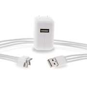 ESK 苹果便携式迷你充电器套装 USB电源适配器+3头数据线 5V/1A充电插头
