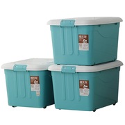 禧天龙 环保抗压滑轮塑料收纳箱 大号带盖 储物整理箱 超值3个装(天蓝色64L)6063