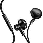 机乐堂（JOYROOM） 手机耳机 入耳式耳机 重低音 线控唛克风 尼龙线材 立体声音乐 苹果/华为等手机平板通用 E-01 亮黑色